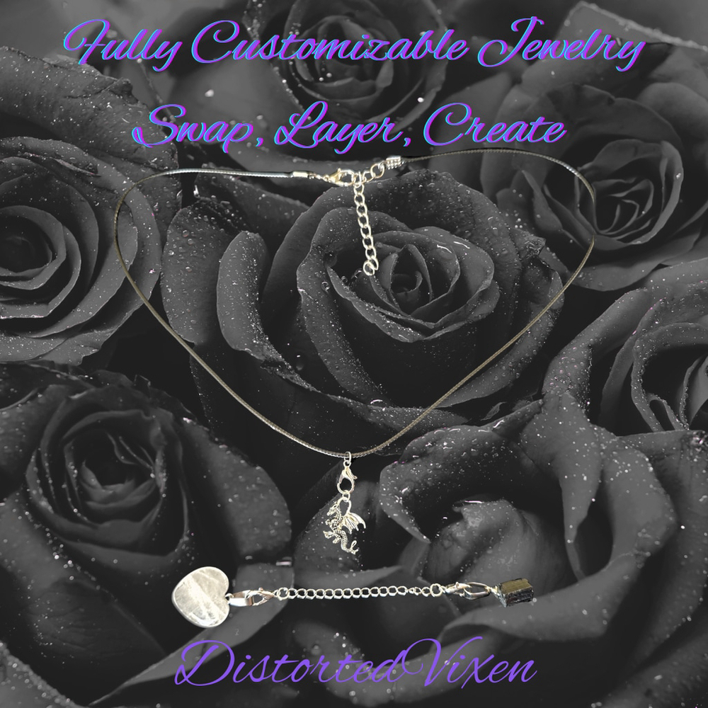 Clear Quartz & Black Tourmaline Interchangeable Necklace | Dragon Charm |